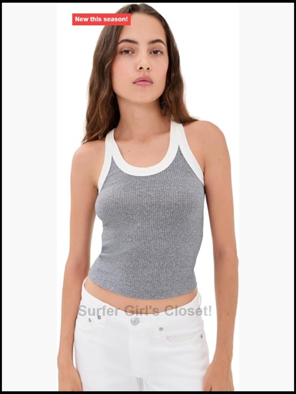 Rib Contrast String Tank Top Super Stretch